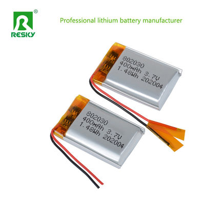 Bộ pin Lithium Polymer sạc lại nhỏ gọn 3.7v 400mAh Lithium Ion Cell 802030 với đầu nối Jst